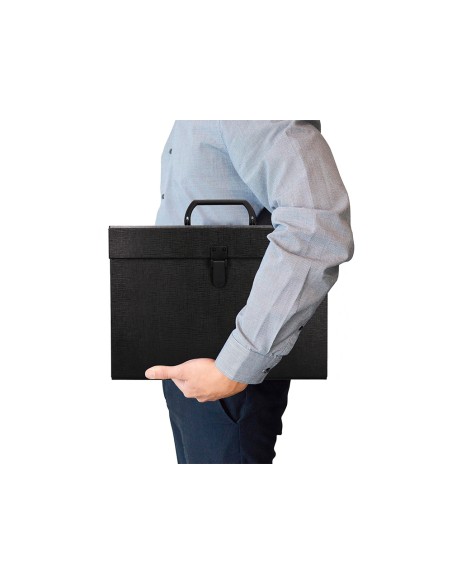 Maletin liderpapel con fuelle y asa carton forrado 19 departamentos 255x390x120 mm