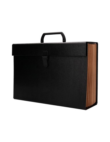 Maletin liderpapel con fuelle y asa carton forrado 19 departamentos 255x390x120 mm