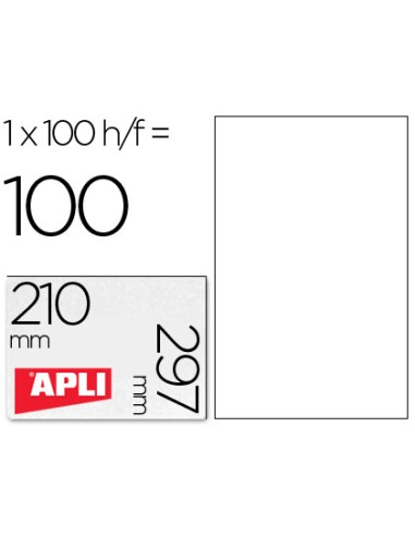 Etiqueta adhesiva apli 1281 tamano 210x297 mm fotocopiadora laser ink jet caja con 100 hojas din a4