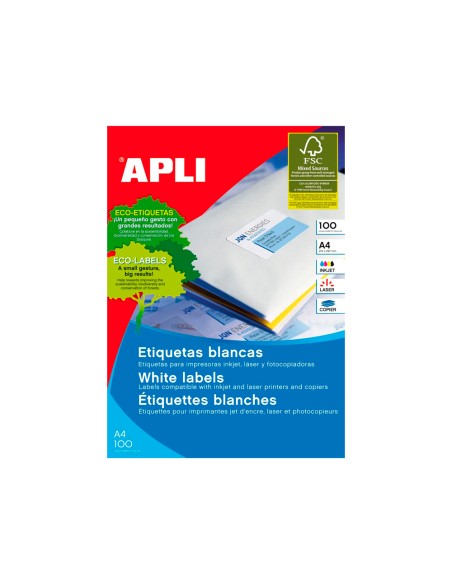 Etiqueta adhesiva apli 1287 tamano 105x35 mm fotocopiadora laser ink jet caja con 100 hojas din a4