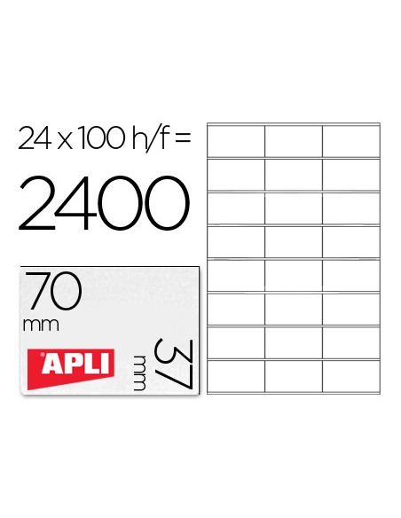 Etiqueta adhesiva apli 1273 tamano 70x37 mm fotocopiadora laser ink jet caja con 100 hojas din a4