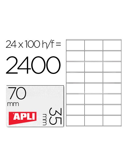 Etiqueta adhesiva apli 1272 tamano 70x35 mm fotocopiaodra laser ink jet caja con 100 hojas din a4