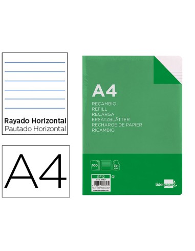 Recambio liderpapel a4 100 hojas 60g m2 horizontal sin margen 16 taladros