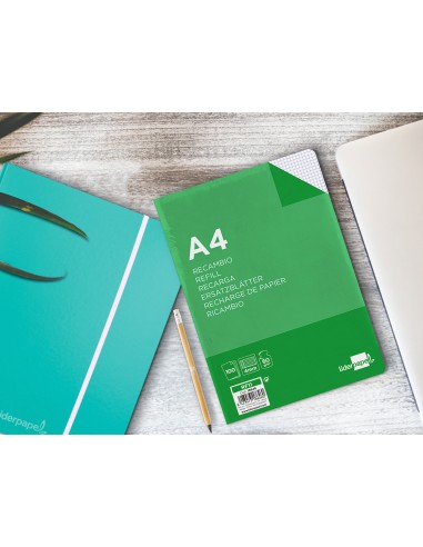 Recambio liderpapel a4 100 hojas 60g m2 cuadro 4 mm con margen 16 taladros
