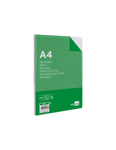 Recambio liderpapel a4 100 hojas 60g m2 cuadro 4 mm con margen 16 taladros