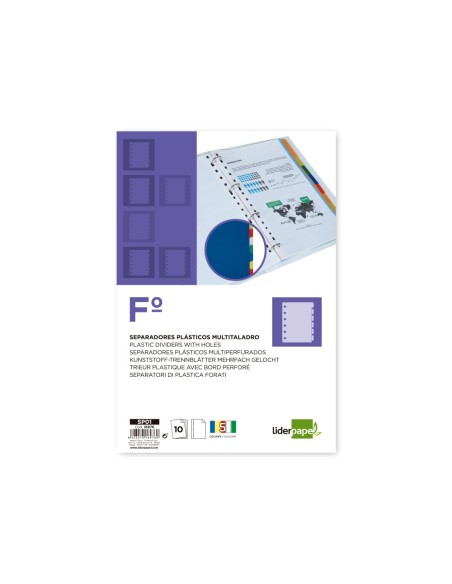 Separador liderpapel plastico juego de 10 separadores folio 16 taladros
