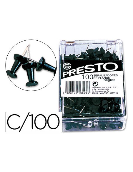 Senalizador de planos presto negro caja de 100 unidades