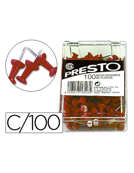 Senalizador de planos presto rojo caja de 100 unidades