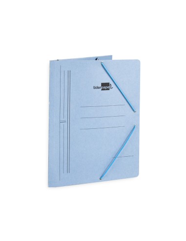 Carpeta liderpapel gomas folio 3 solapas carton pintado azul