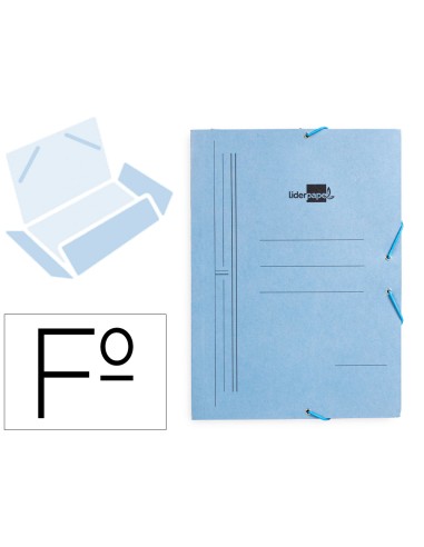 Carpeta liderpapel gomas folio 3 solapas carton pintado azul