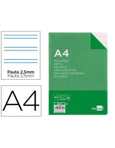 Recambio liderpapel a4 100 hojas 60g m2 pauta 5ª 25mm con margen 4 taladros