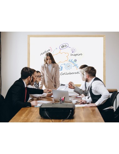 Pizarra blanca q connect laminada marco de madera 150x100 cm