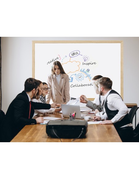 Pizarra blanca q connect laminada marco de madera 150x100 cm