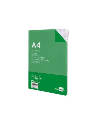 Recambio liderpapel a4 100 hojas 60g m2 cuadro 4mm con margen sin taladros
