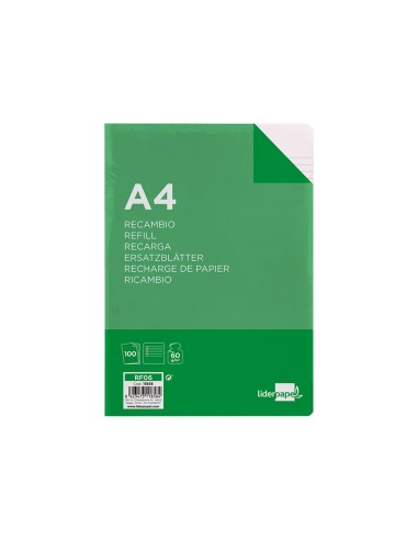 Recambio liderpapel a4 100 hojas 60g m2 horizontal con margen 4 taladros