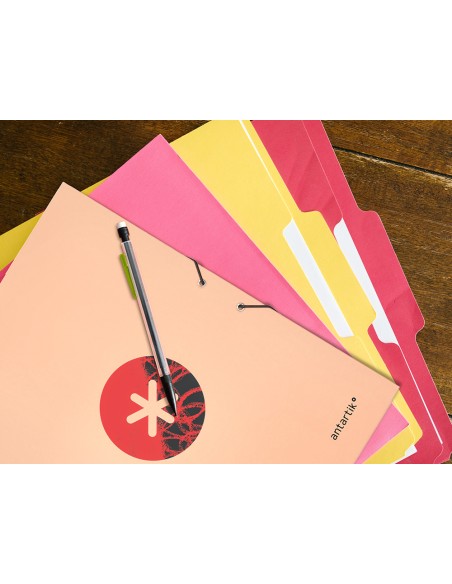 Carpeta liderpapel antartik gomas a4 3 solapas carton forrado trending color coral