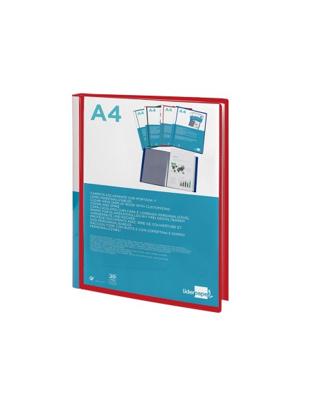 Carpeta liderpapel personaliza 20 fundas canguro polipropileno din a4 rojo translucido portada y lomo