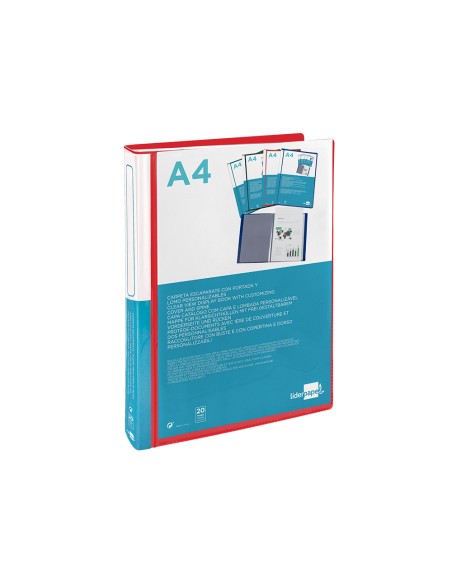 Carpeta liderpapel personaliza 20 fundas canguro polipropileno din a4 rojo translucido portada y lomo