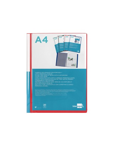 Carpeta liderpapel personaliza 20 fundas canguro polipropileno din a4 rojo translucido portada y lomo
