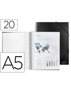 Carpeta liderpapel escaparate con espiral 20 fundas polipropileno din a5 negro opaco