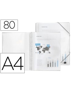 Carpeta liderpapel escaparate con espiral 80 fundas polipropileno din a4 transparente