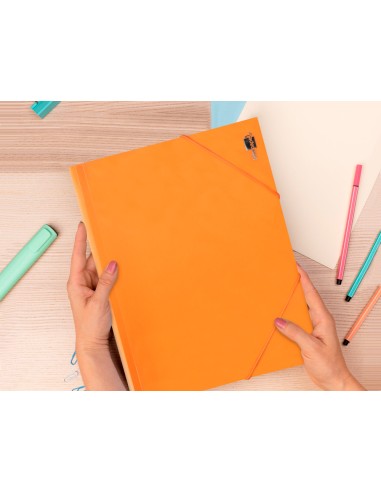 Carpeta liderpapel gomas solapas polipropileno din a4 naranja fluor opaco