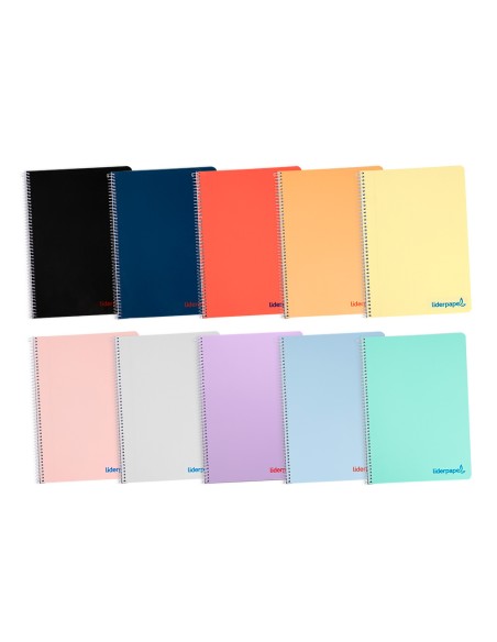 Cuaderno espiral liderpapel a4 wonder tapa plastico 80h 90 gr liso colores surtidos