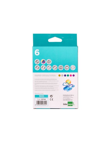 Tempera solida en barra liderpapel escolar 10 gr caja de 6 colores surtidos