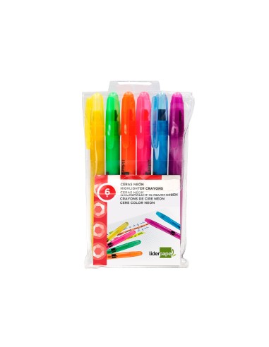 Marcador de cera gel liderpapel fluorescente estuche 6 unidades colores surtidos