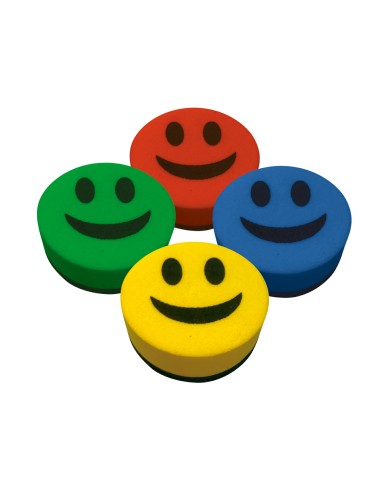 Borrador liderpapel pizarra blanca redondo 5 cm diametro magnetico cara smiley colores surtidos