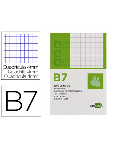 Bloc notas liderpapel cuadro 4mm b7 80 hojas 60g m2 perforado