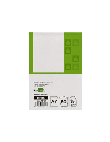 Bloc notas liderpapel liso a7 80 hojas 60g m2 perforado