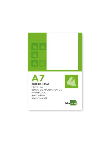 Bloc notas liderpapel liso a7 80 hojas 60g m2 perforado