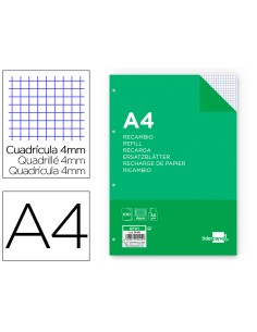 Recambio liderpapel a4 100 hojas 60g m2 cuadro 4 mm con margen 4 taladros