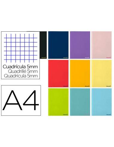 Libreta liderpapel smart a4 tapa blanda 80 hojas 60g m2 cuadro 5 mm con margen colores surtidos