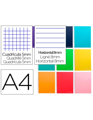 Cuaderno espiral liderpapel a4 micro jolly multidisciplina tapa forrada 140h 75gr 28h 5mm 112h hrtal