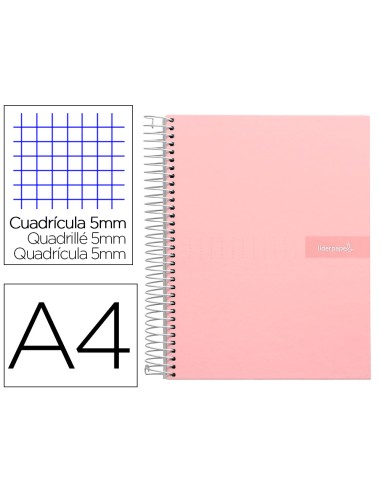 Cuaderno espiral liderpapel a4 micro crafty tapa forrada 120h 90 gr cuadro 5 mm 5 bandas 4 colores color rosa