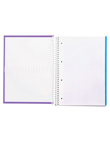 Cuaderno espiral liderpapel a4 micro crafty tapa forrada 120h 90gr cuadro 5mm 5 bandas 4 taladros color violeta