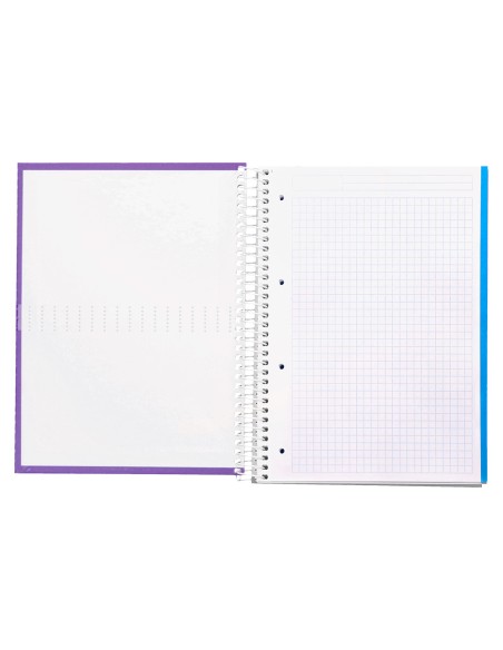 Cuaderno espiral liderpapel a4 micro crafty tapa forrada 120h 90gr cuadro 5mm 5 bandas 4 taladros color violeta
