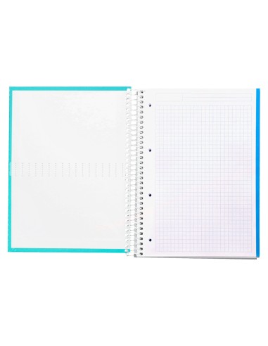 Cuaderno espiral liderpapel a4 micro crafty tapa forrada 120h 90gr cuadro 5mm 5 bandas 4 taladros color turquesa