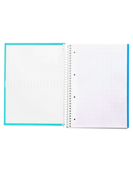 Cuaderno espiral liderpapel a4 micro crafty tapa forrada 120h 90gr cuadro 5mm 5 bandas 4 taladros color turquesa