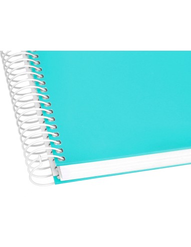 Cuaderno espiral liderpapel a4 micro crafty tapa forrada 120h 90gr cuadro 5mm 5 bandas 4 taladros color turquesa
