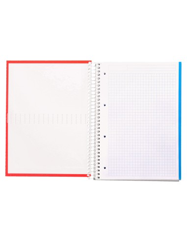 Cuaderno espiral liderpapel a4 micro crafty tapa forrada 120h 90 gr cuadro 5 mm 5 bandas 4 colores color rojo