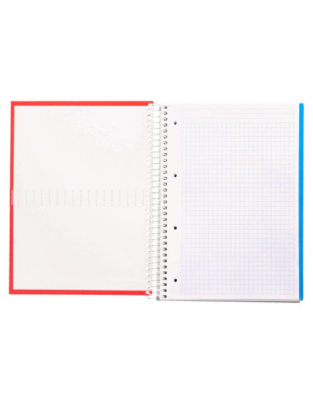 Cuaderno espiral liderpapel a4 micro crafty tapa forrada 120h 90 gr cuadro 5 mm 5 bandas 4 colores color rojo