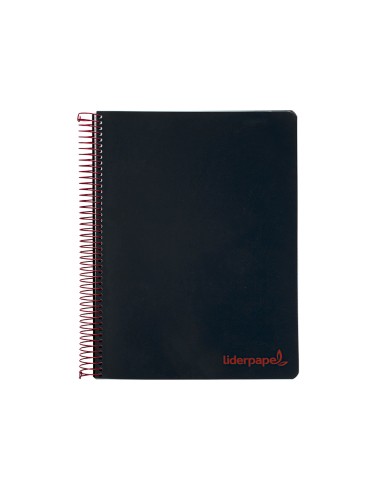 Cuaderno espiral liderpapel a5 micro wonder tapa plastico 120h 90g cuadro 5mm 5 bandas 6 taladros color negro