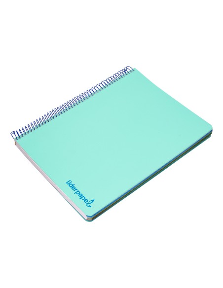 Cuaderno espiral liderpapel a5 micro wonder tapa plastico 120h 90g cuadro 5mm 5 bandas 6 taladros color verde