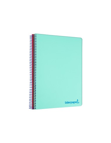 Cuaderno espiral liderpapel a5 micro wonder tapa plastico 120h 90g cuadro 5mm 5 bandas 6 taladros color verde