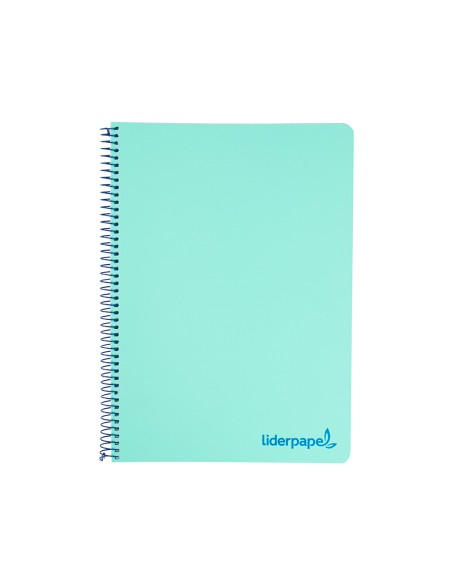 Cuaderno espiral liderpapel a5 micro wonder tapa plastico 120h 90g cuadro 5mm 5 bandas 6 taladros color verde