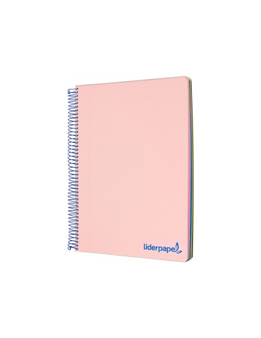 Cuaderno espiral liderpapel a5 micro wonder tapa plastico 120h 90g cuadro 5mm 5 bandas 6 taladros color rosa