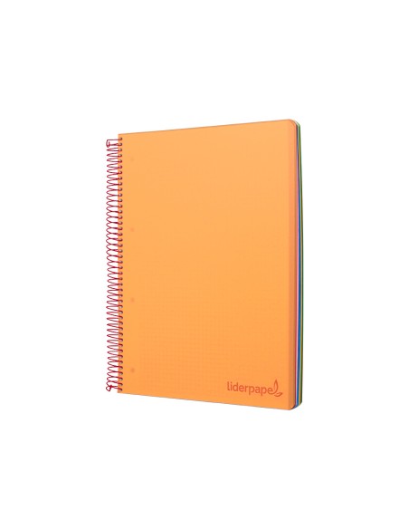 Cuaderno espiral liderpapel a5 micro wonder tapa plastico 120h 90g cuadro 5mm 5 bandas 6 taladros color naranja